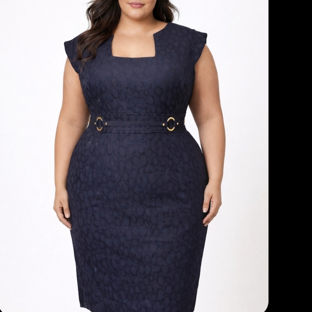 Jessica Howard S14 Dark Blue Lines Open Neck Day To Night Dress